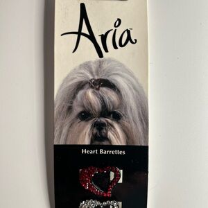 Aria Heart Barrettes - Red and Silver Crystal Heart Hair Clips for dogs
